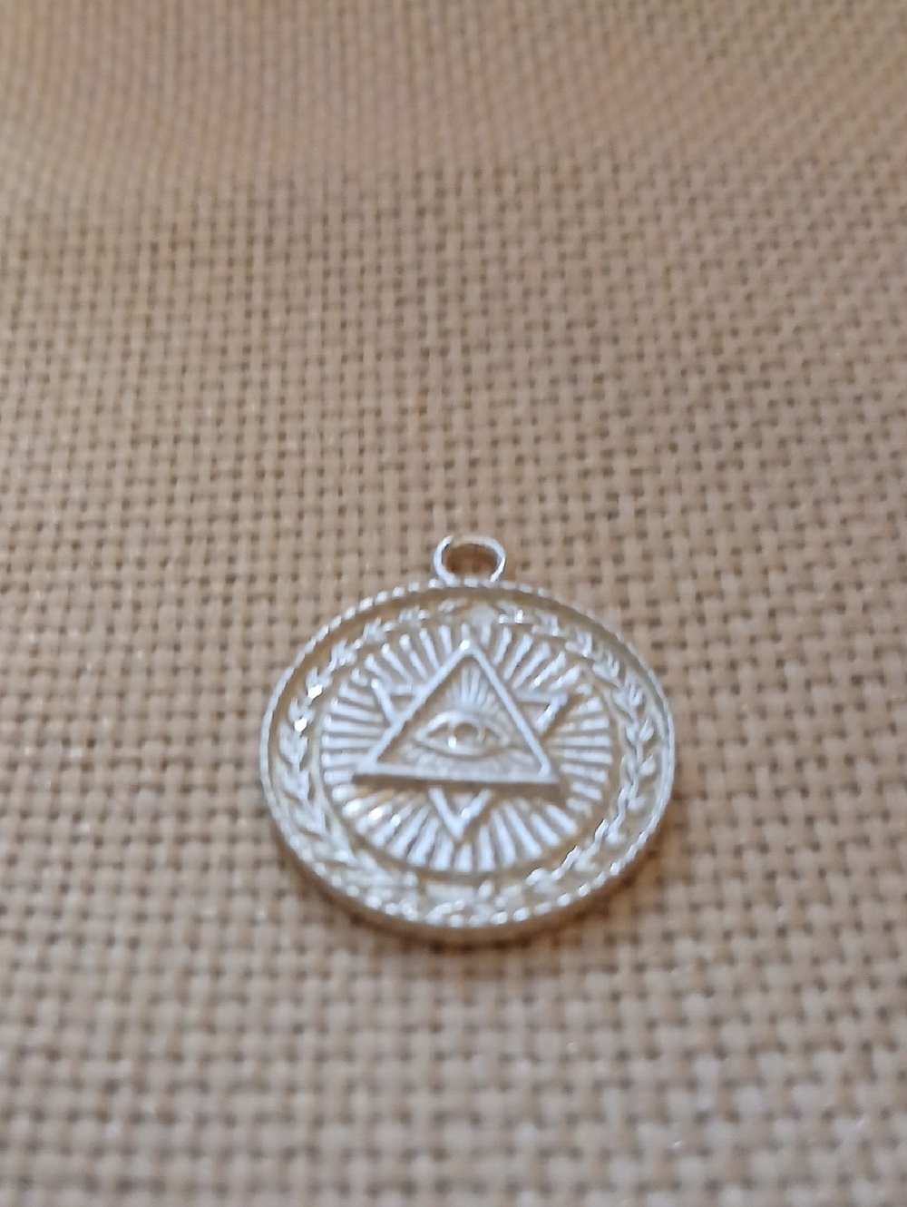 Sterling Silver All-Seeing Eye Round Pendant Necklace Charm.